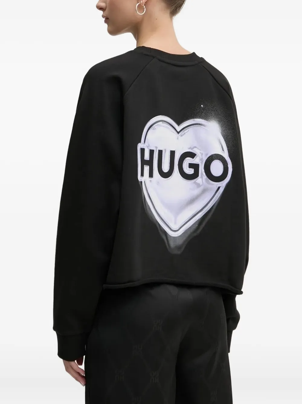 HUGO Sweater met hart en logo Zwart
