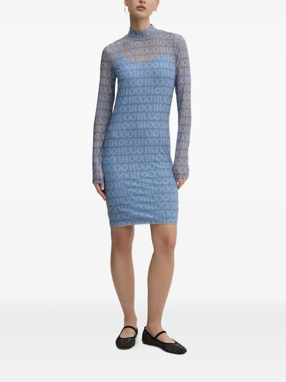 Hugo Boss All-over Logo-print Midi Dress In Blue