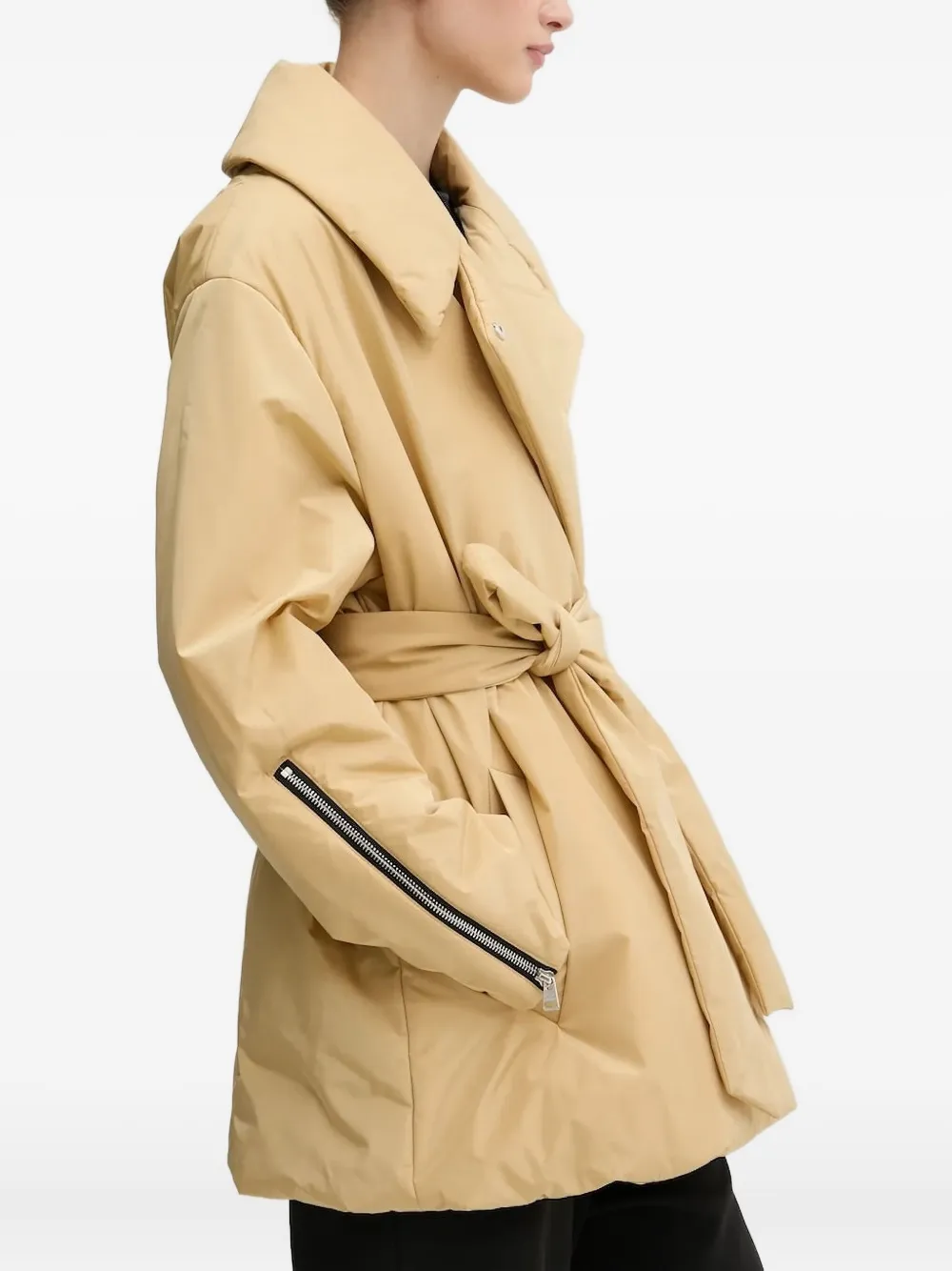 HUGO Jas met rits en ceintuur - Beige