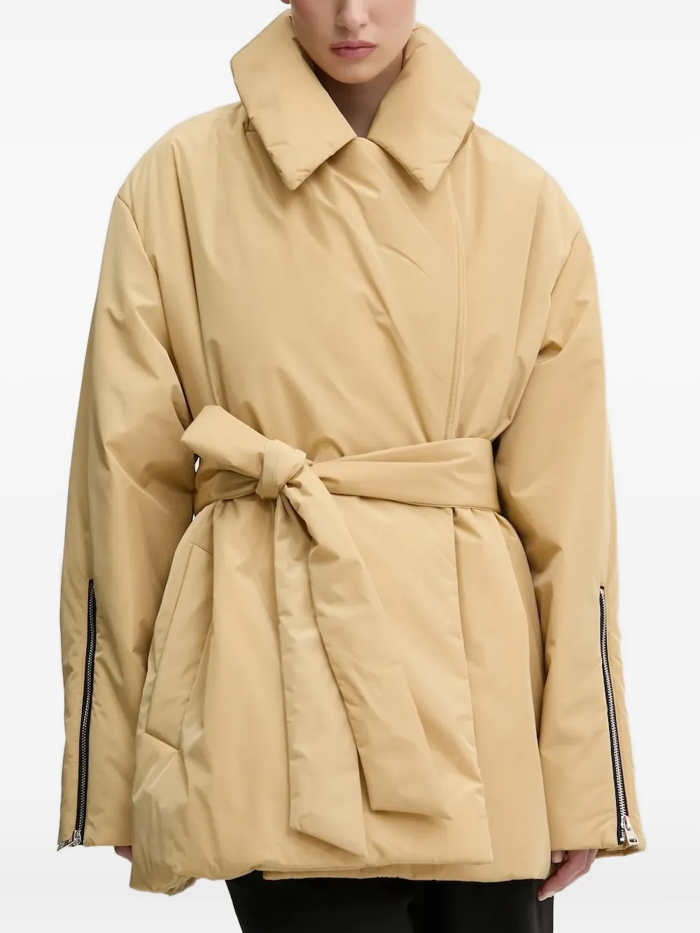 Hugo Boss Belted Zip-cuff Coat In Neutral