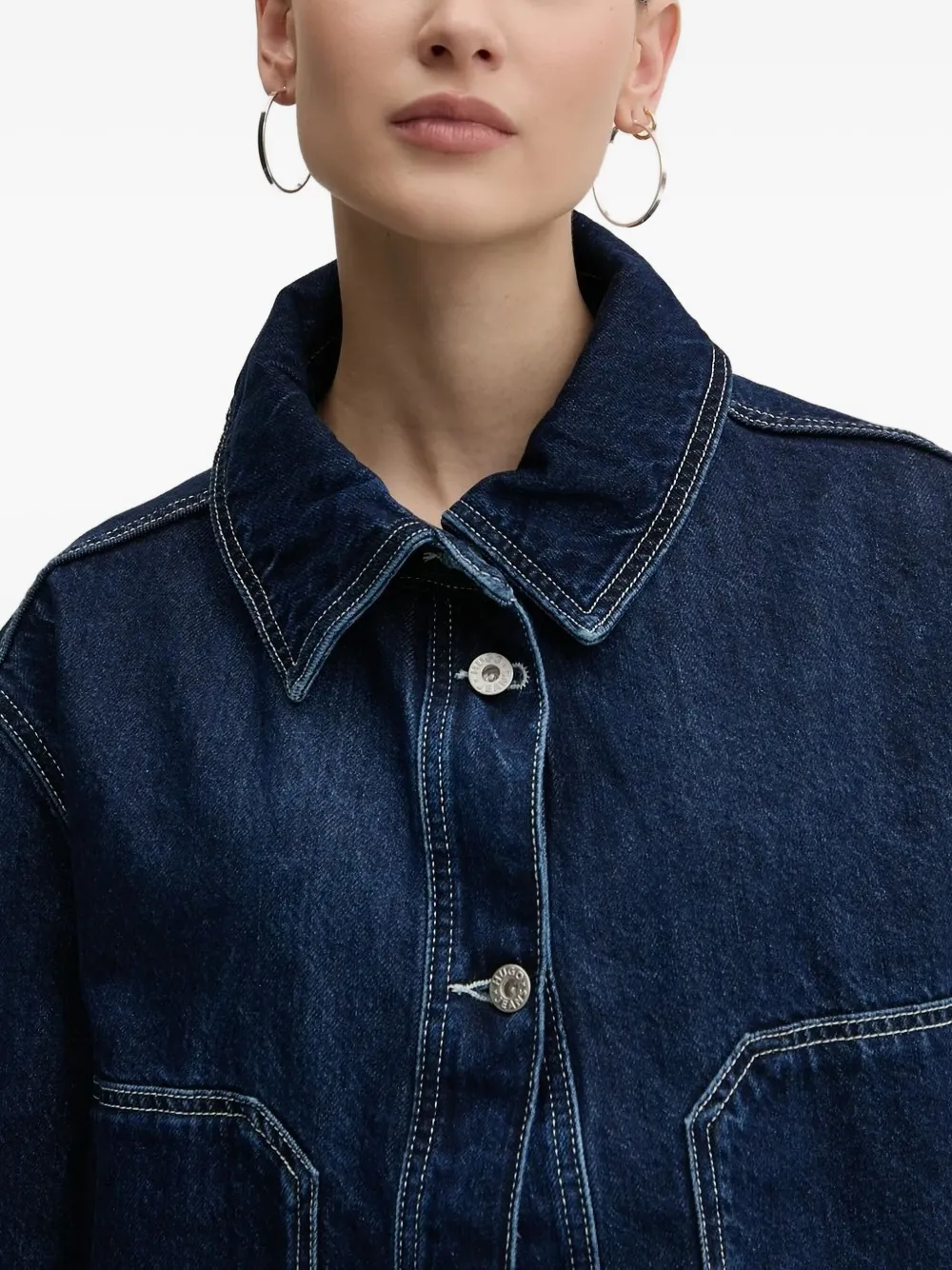 HUGO Spijkershirt met geborduurd logo Blauw