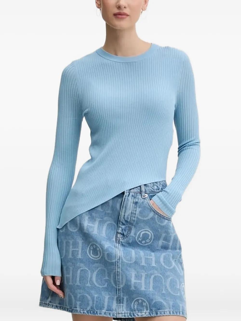 Hugo Boss Ribbed Asymmetric Sweater In Blue