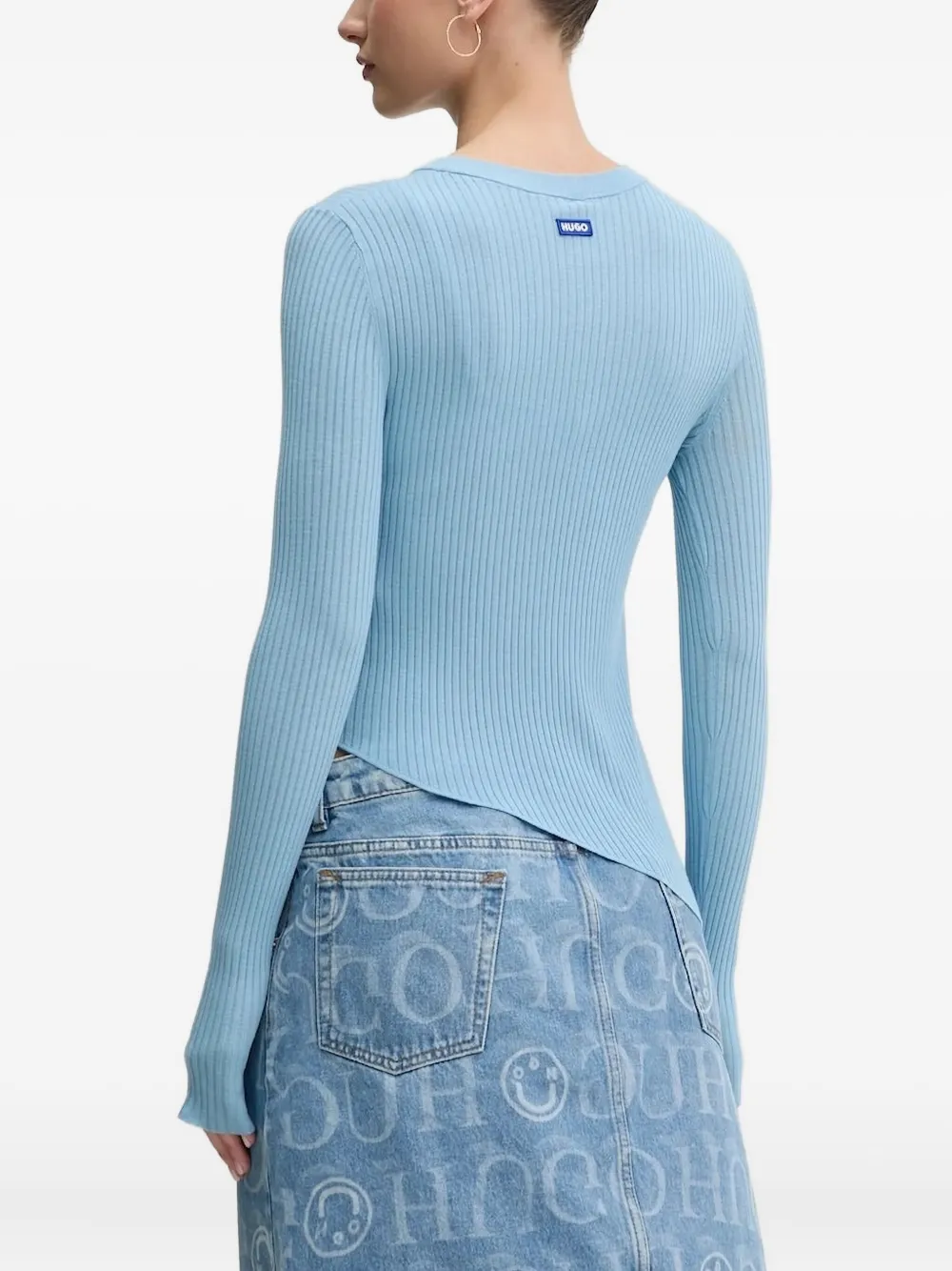 Hugo Boss Ribbed Asymmetric Sweater In Blue