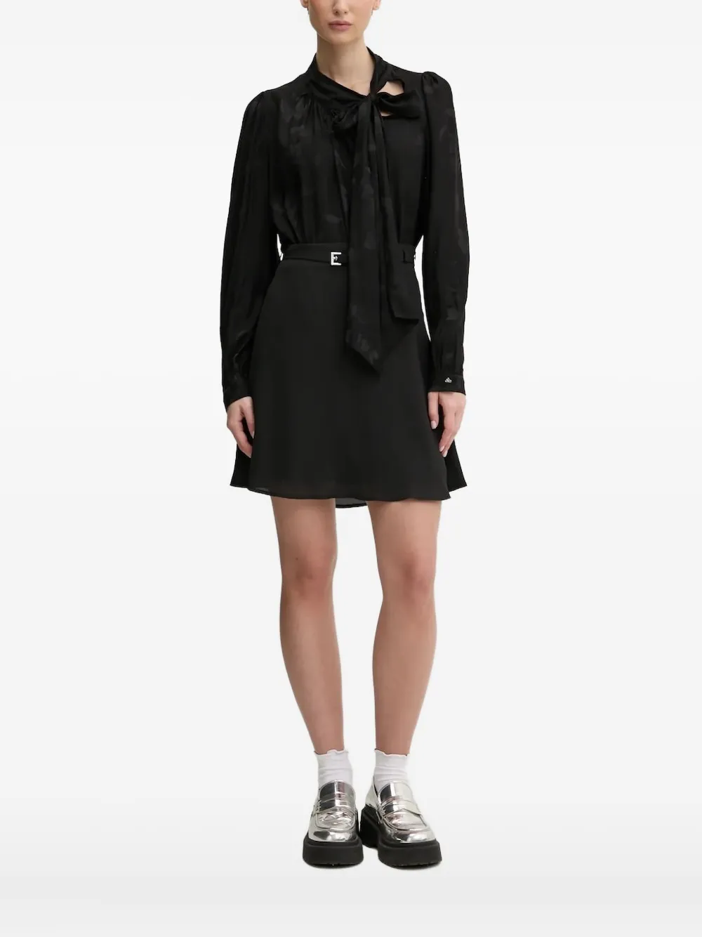 Hugo Boss Butterfly-pattern Tie-neck Blouse In Black