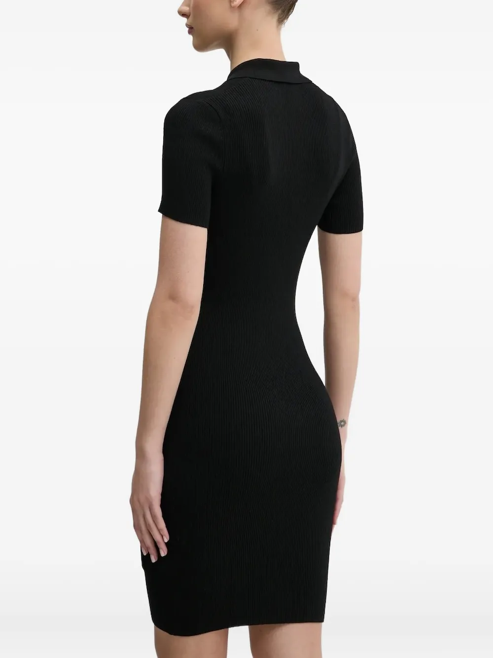 HUGO ribbed zip-front mini dress Zwart