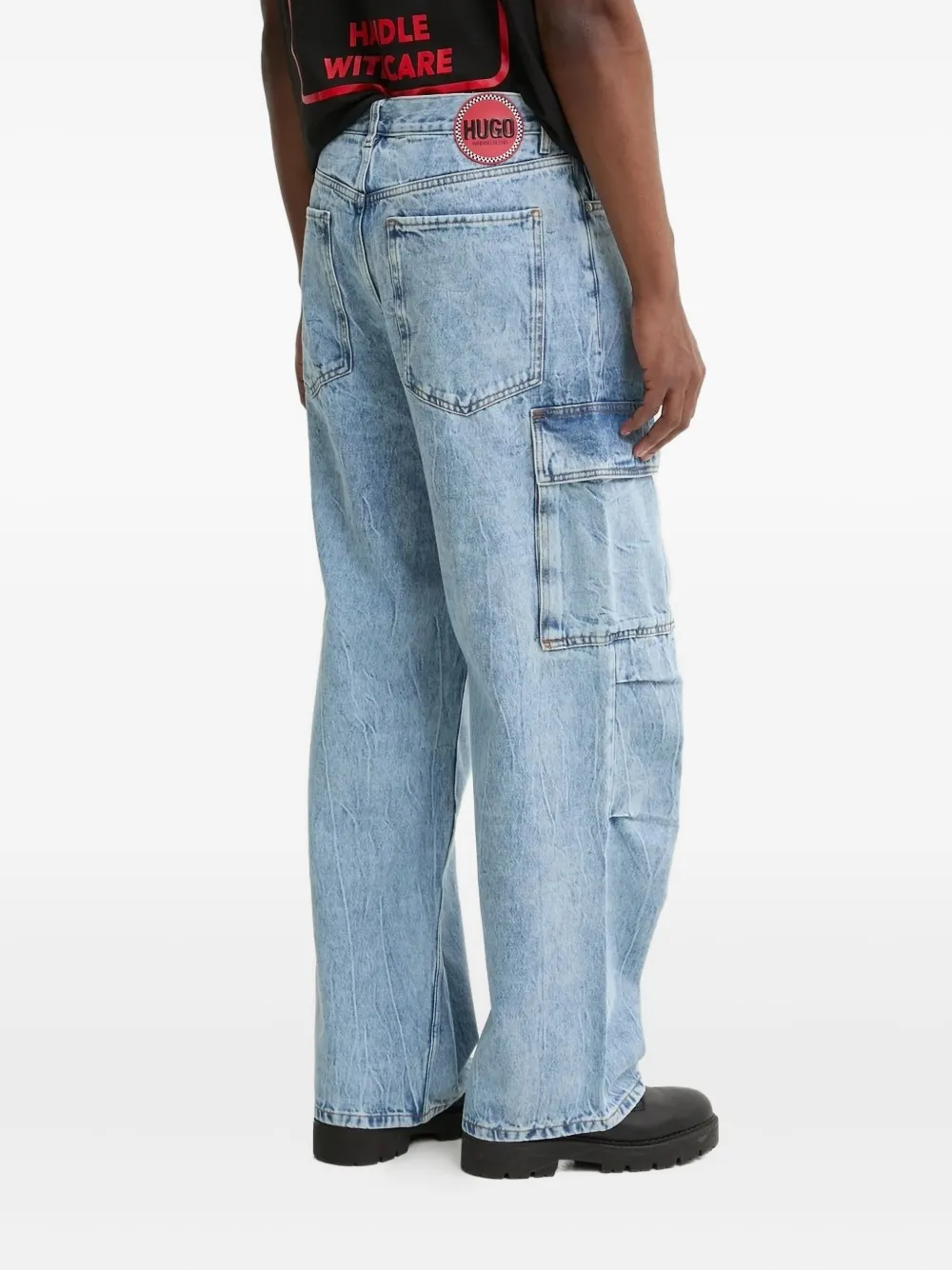 HUGO Cargo jeans met logo-applicatie Blauw