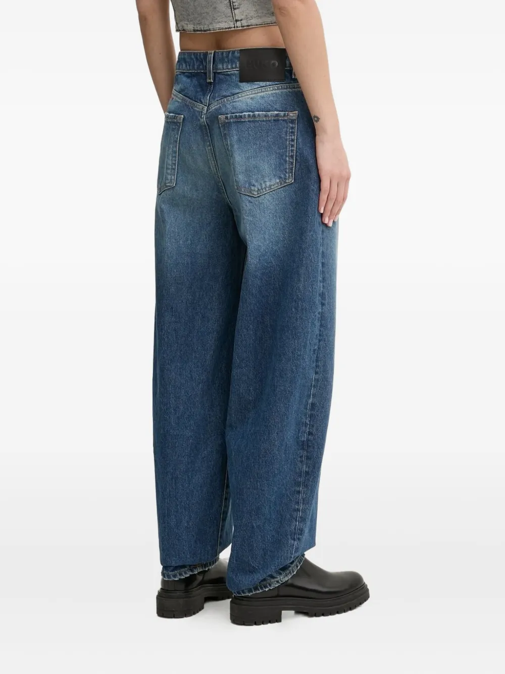 HUGO Gerafelde jeans met wijde pijpen - Blauw