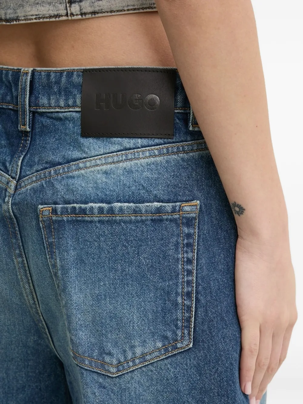 HUGO Gerafelde jeans met wijde pijpen Blauw