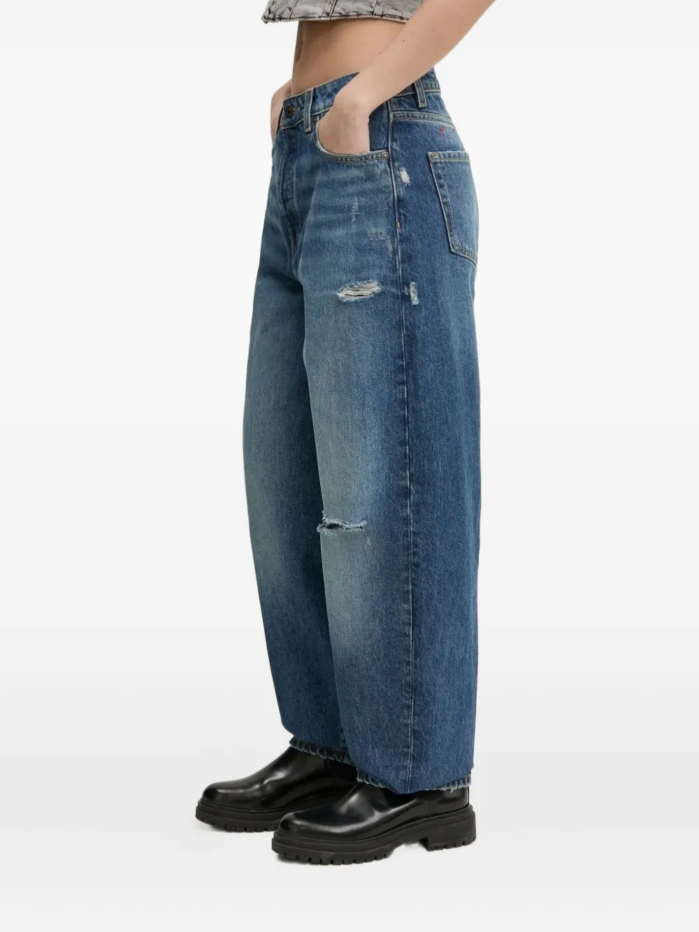 HUGO Gerafelde jeans met wijde pijpen Blauw