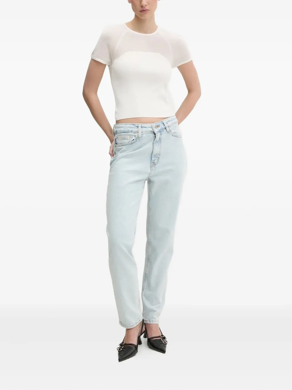 HUGO mesh-insert ribbed T-shirt Wit