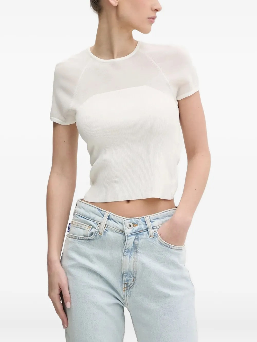 HUGO mesh-insert ribbed T-shirt Wit