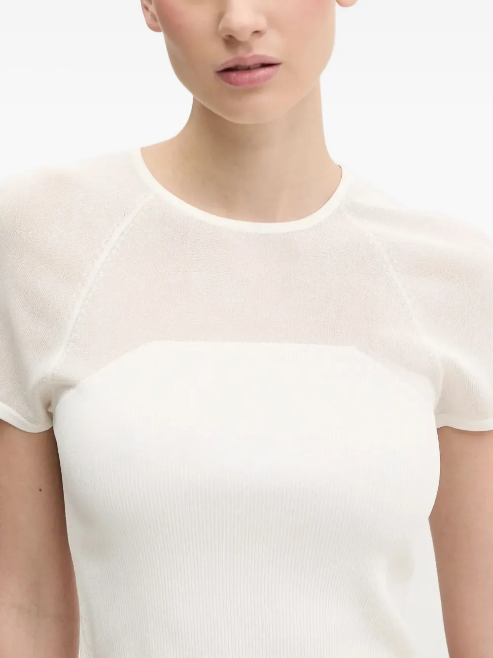 HUGO mesh-insert ribbed T-shirt Wit