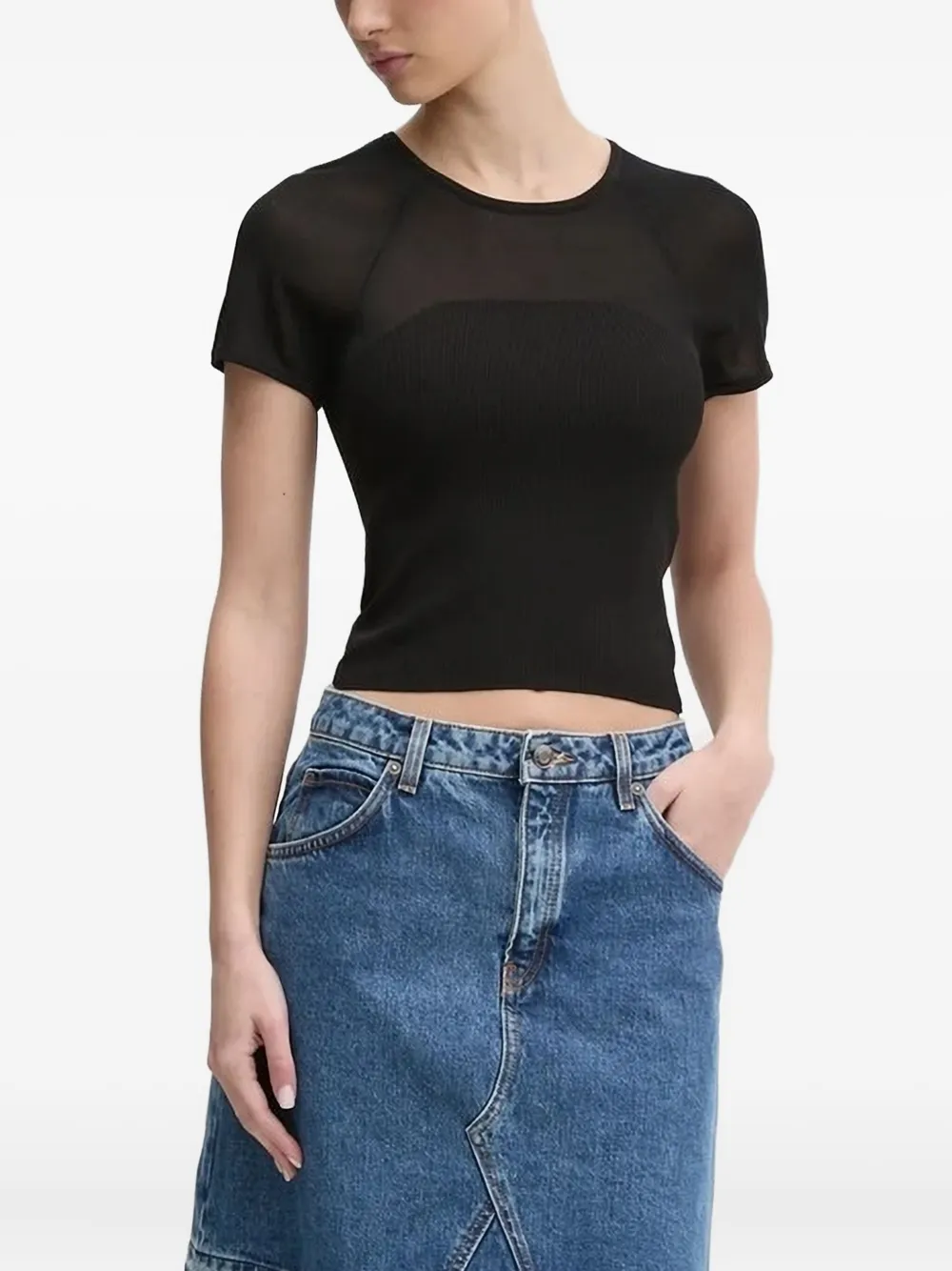 HUGO Geribbeld T-shirt Zwart