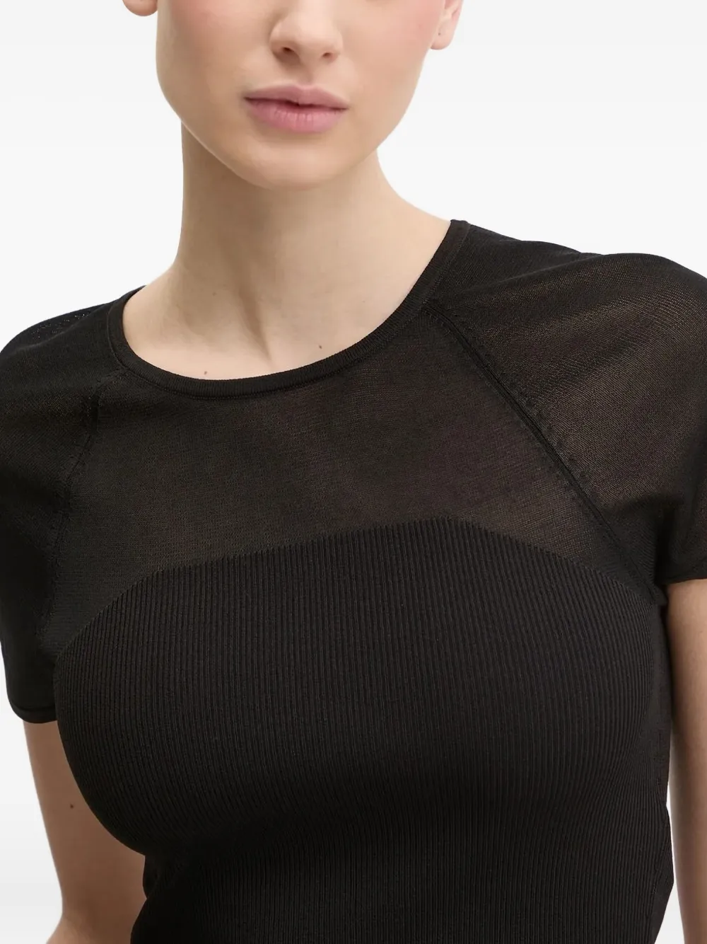 HUGO Geribbeld T-shirt Zwart