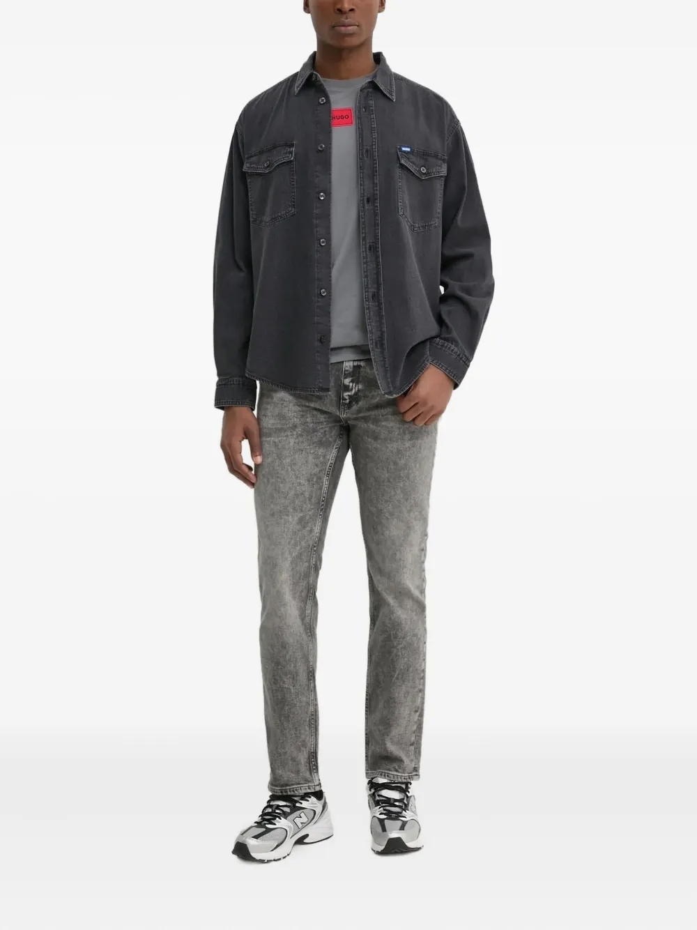 HUGO Denim overhemd met dubbele zak Zwart