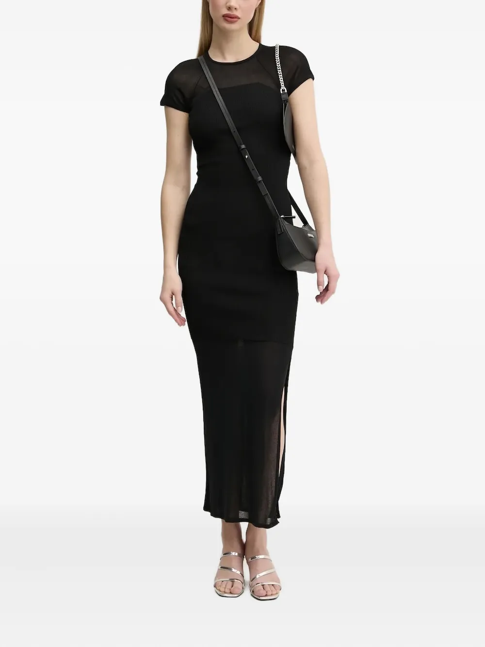 HUGO ribbed midi dress Zwart