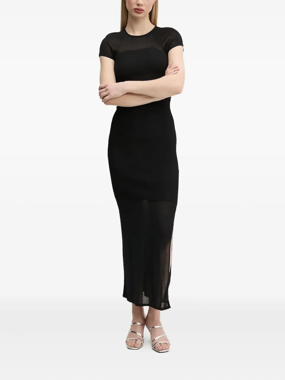 HUGO ribbed midi dress Zwart