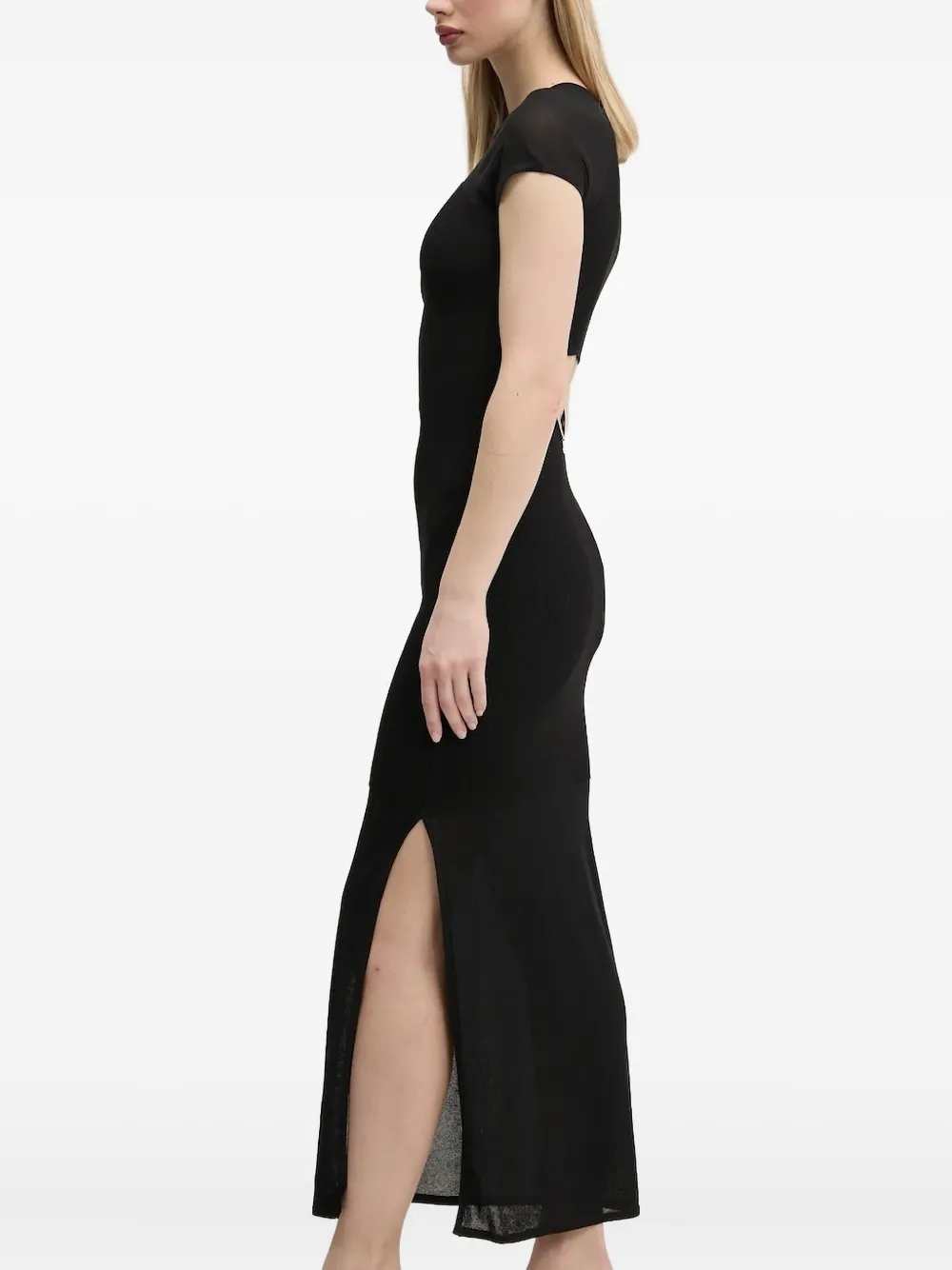 HUGO ribbed midi dress Zwart