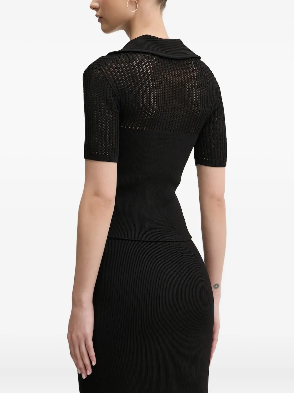 Hugo Boss Zip-front Ribbed-knit Top In Black