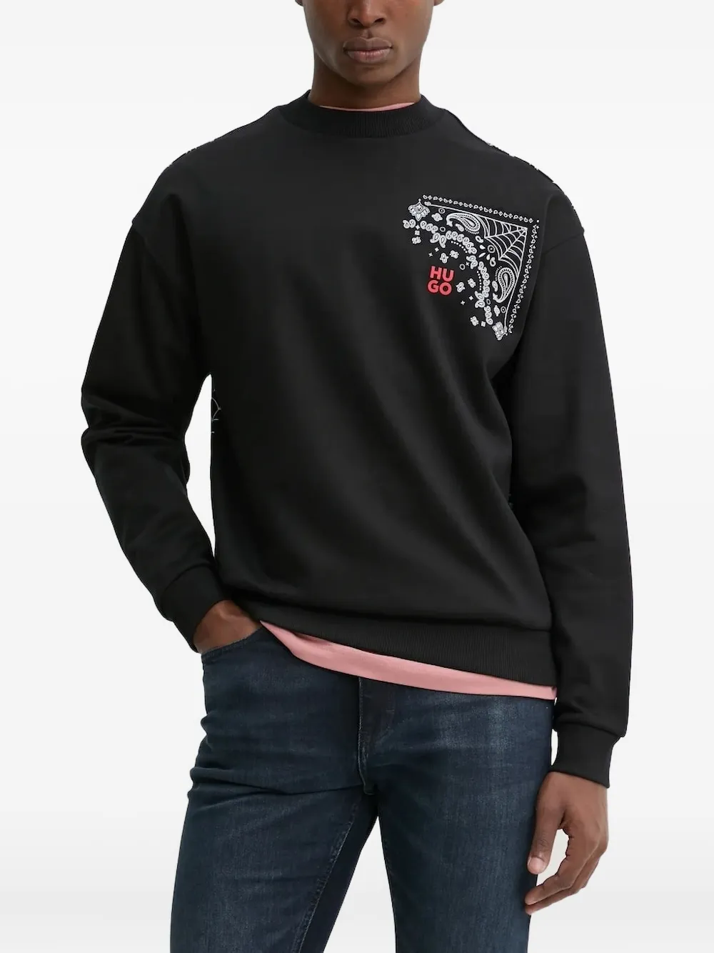 HUGO Sweater met bandanaprint - Zwart