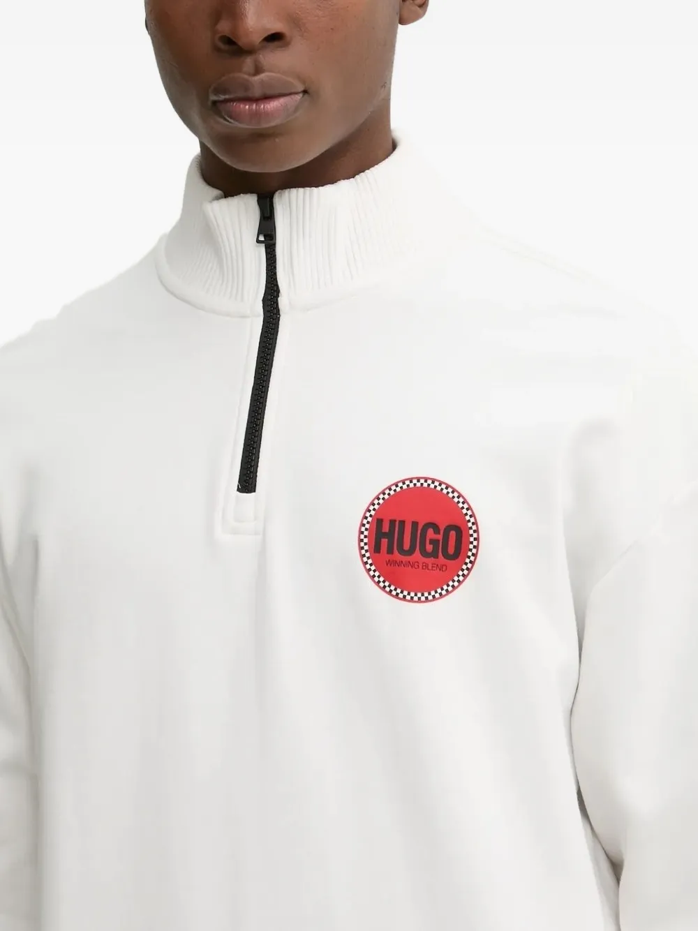 HUGO Duluro sweater met halve rits en logoprint - Wit