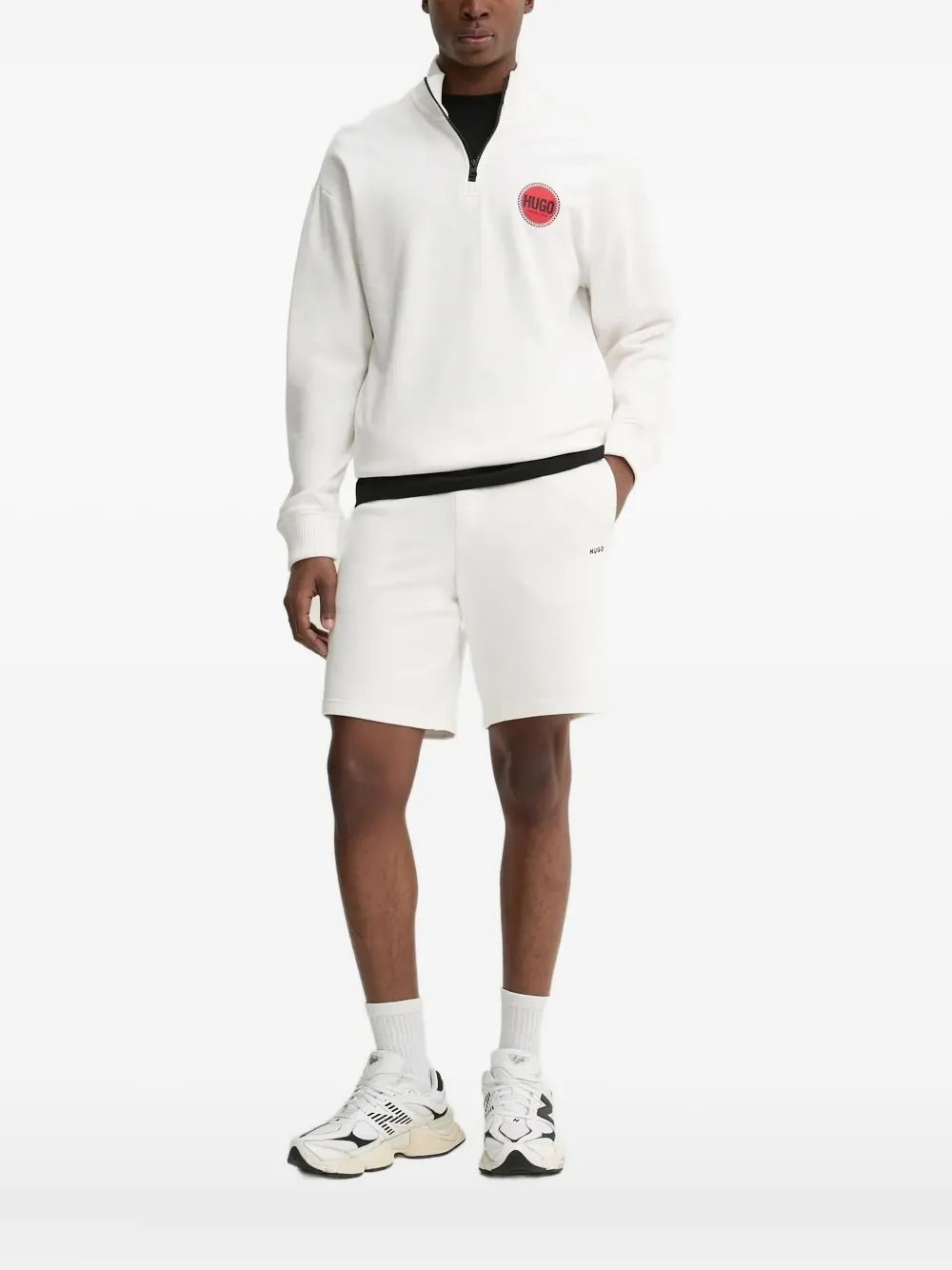 HUGO Duluro sweater met halve rits en logoprint Wit