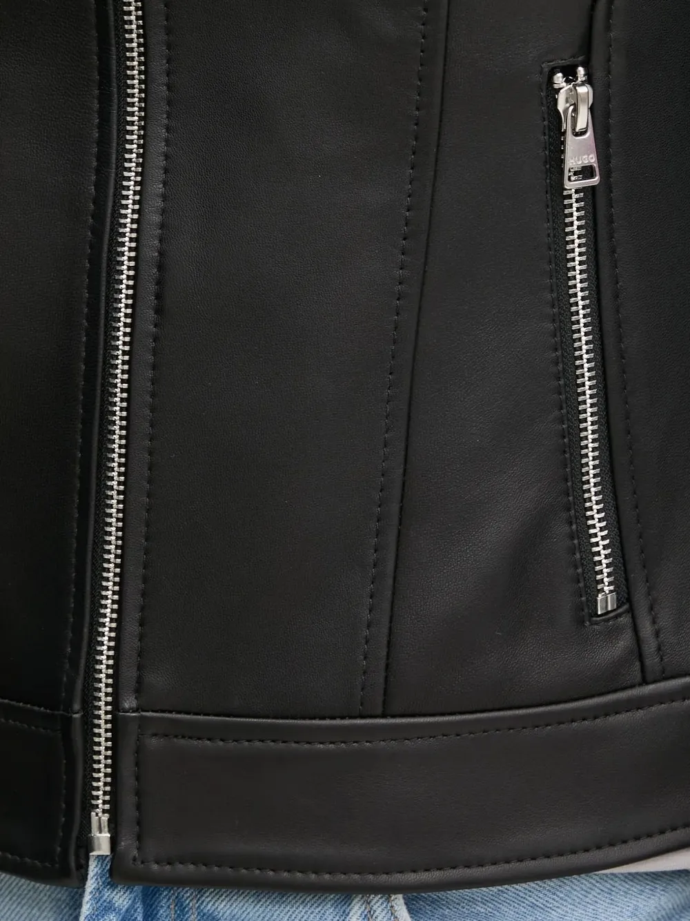 Hugo Boss Zip-front Leather Jacket In Black