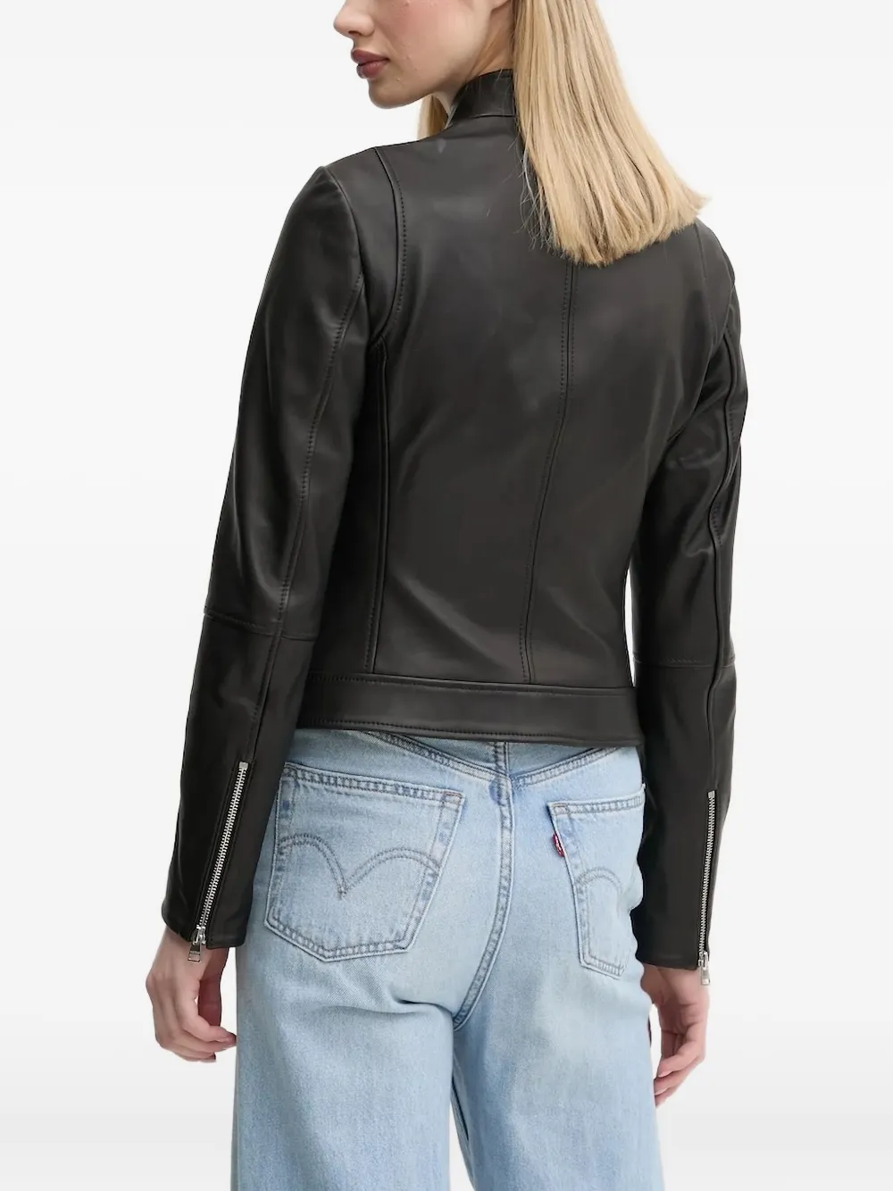Hugo Boss Zip-front Leather Jacket In Black