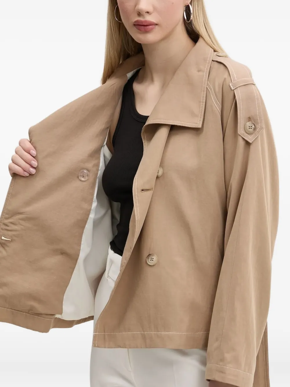 Hugo Boss Double-breasted Belted Trench Coat In Neutral