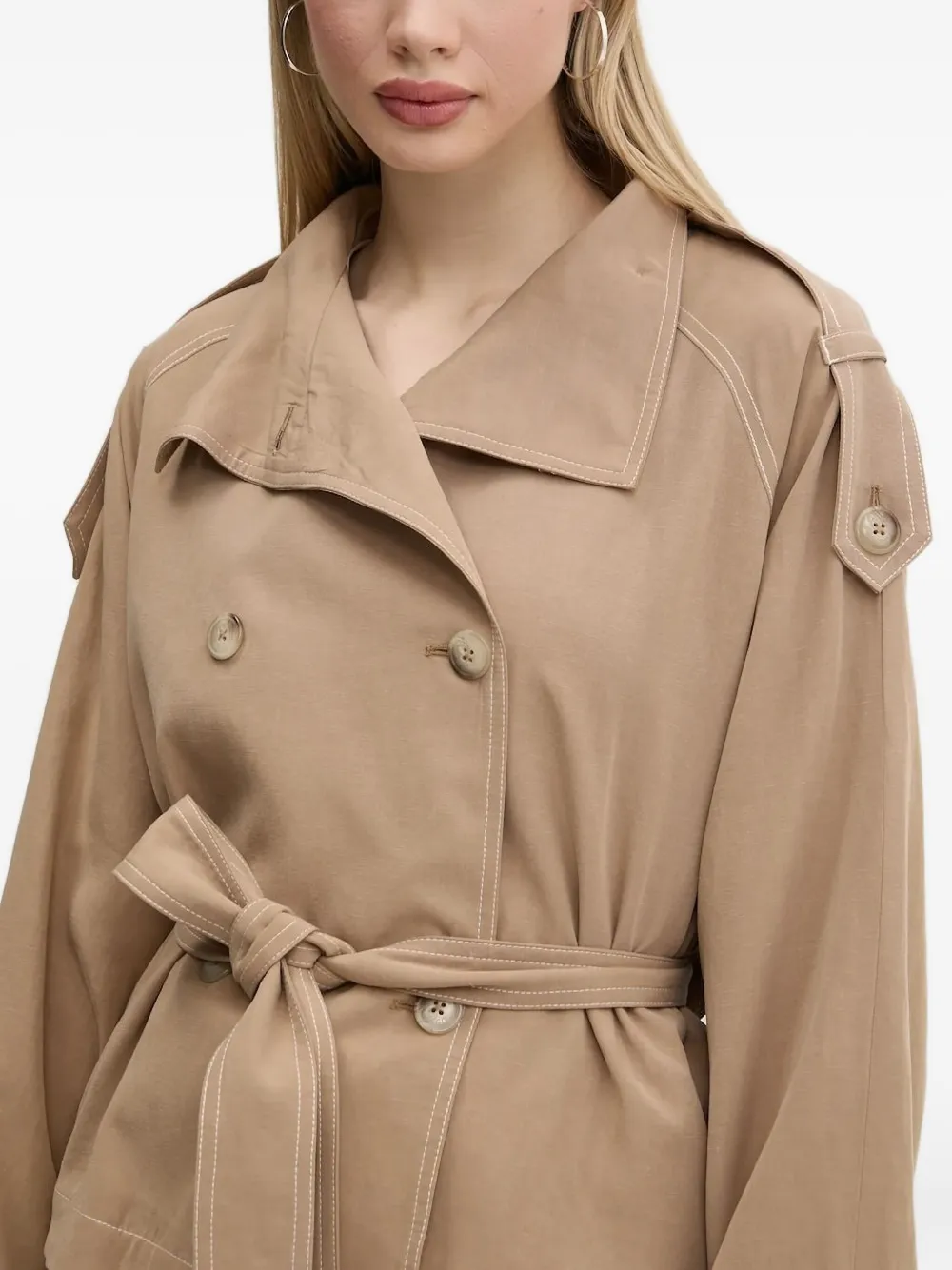 Hugo Boss Double-breasted Belted Trench Coat In Neutral