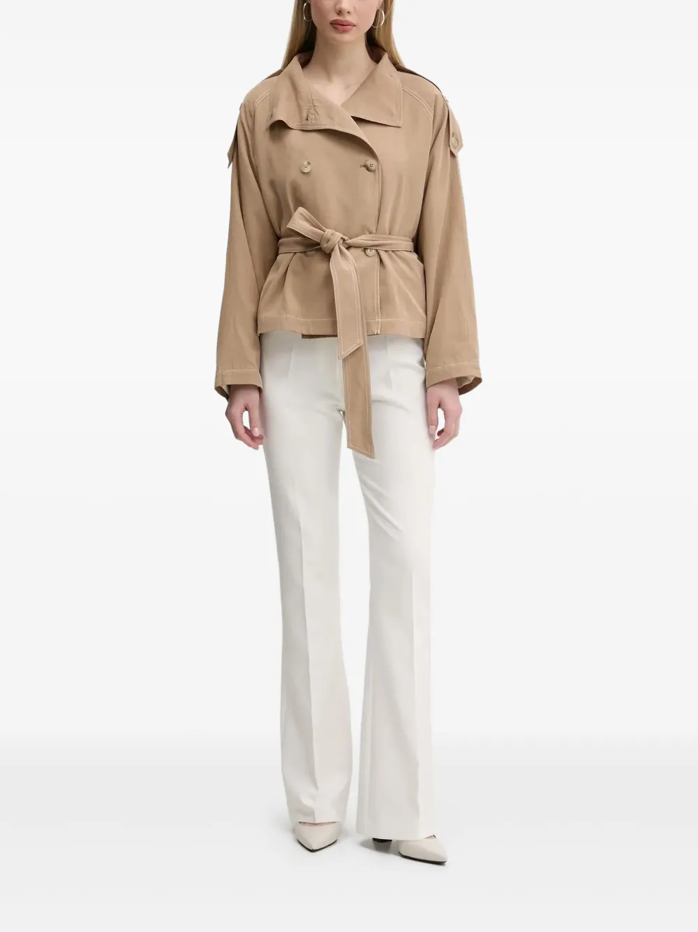 Hugo Boss Double-breasted Belted Trench Coat In Neutral
