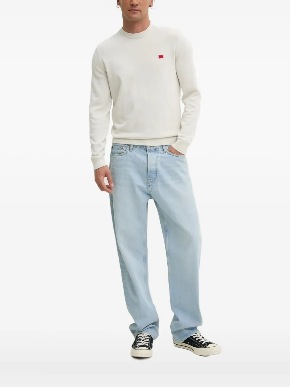 HUGO Sweater met logopatch Wit