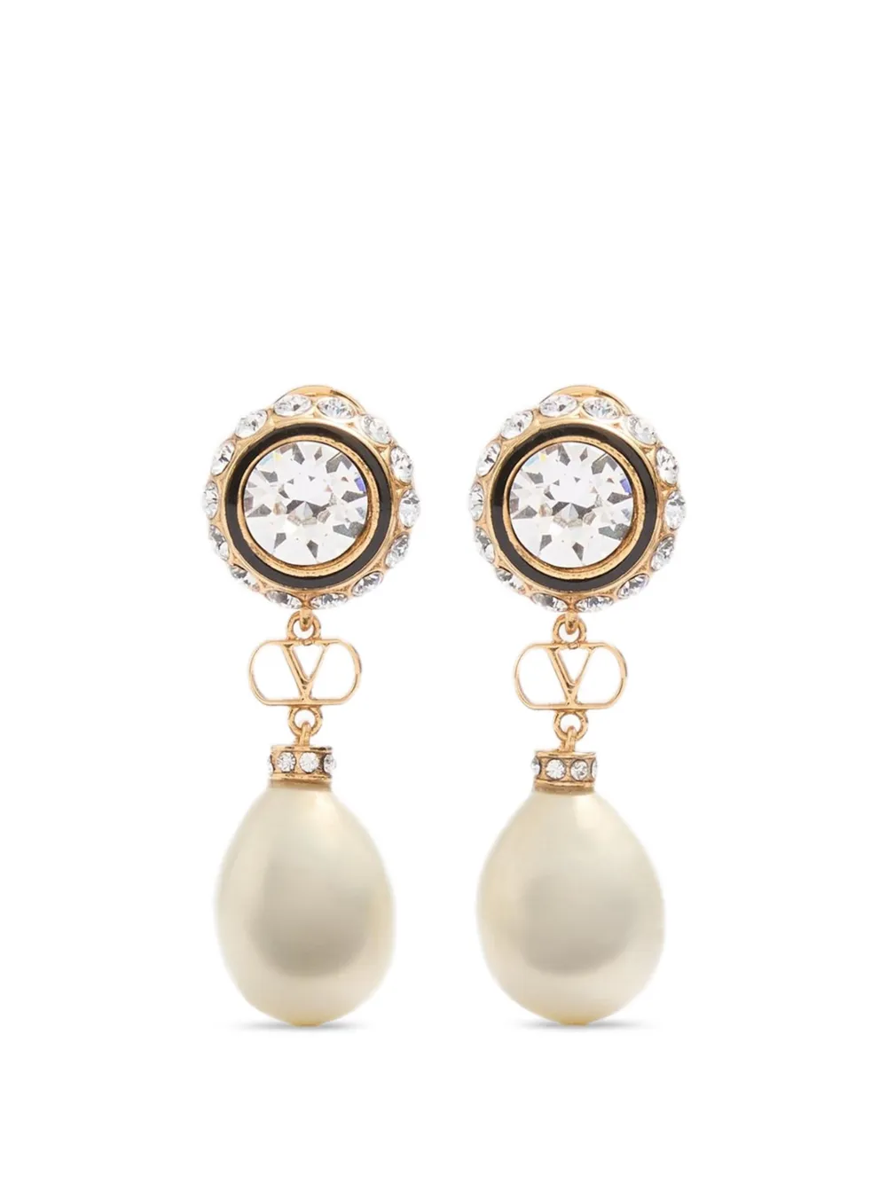Valentino Garavani VLOGO SIGNATURE EARRINGS IN METAL, ENAMEL, PEARLS AND CRYSTALS - Oro