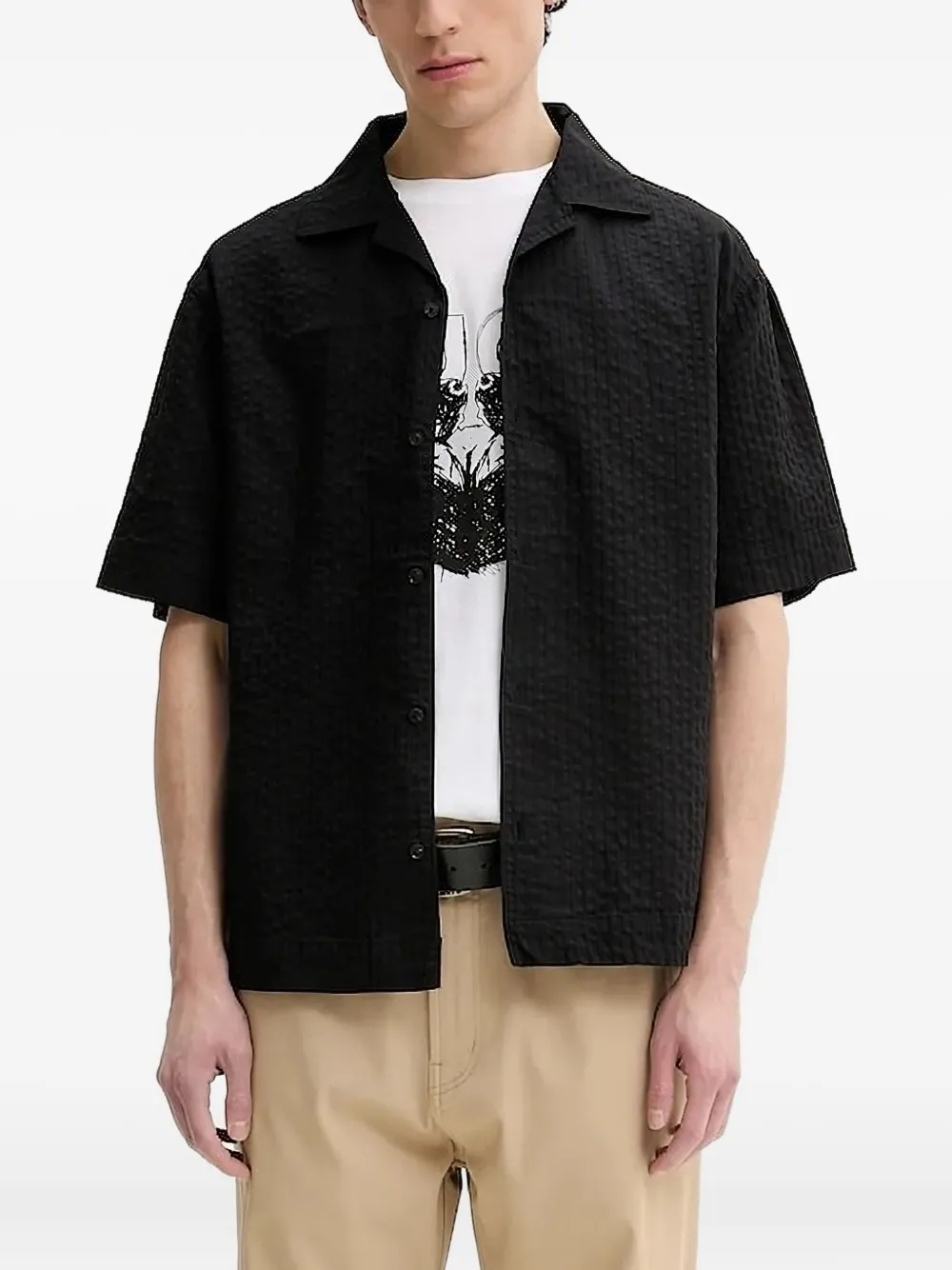 HUGO seersucker shirt Zwart
