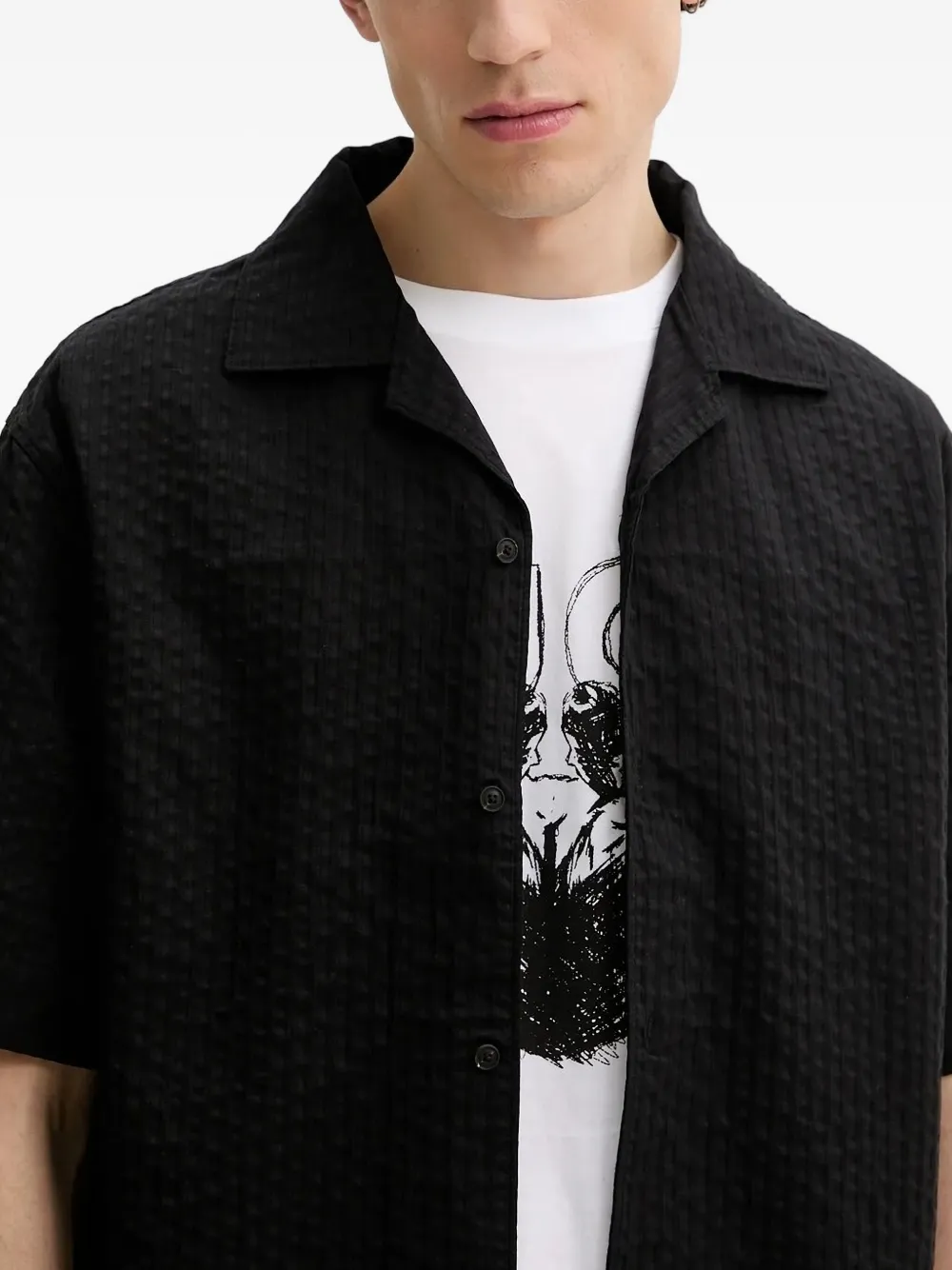 HUGO seersucker shirt Zwart