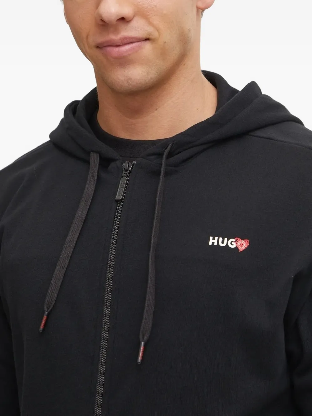 HUGO Hoodie met logoprint en rits Zwart