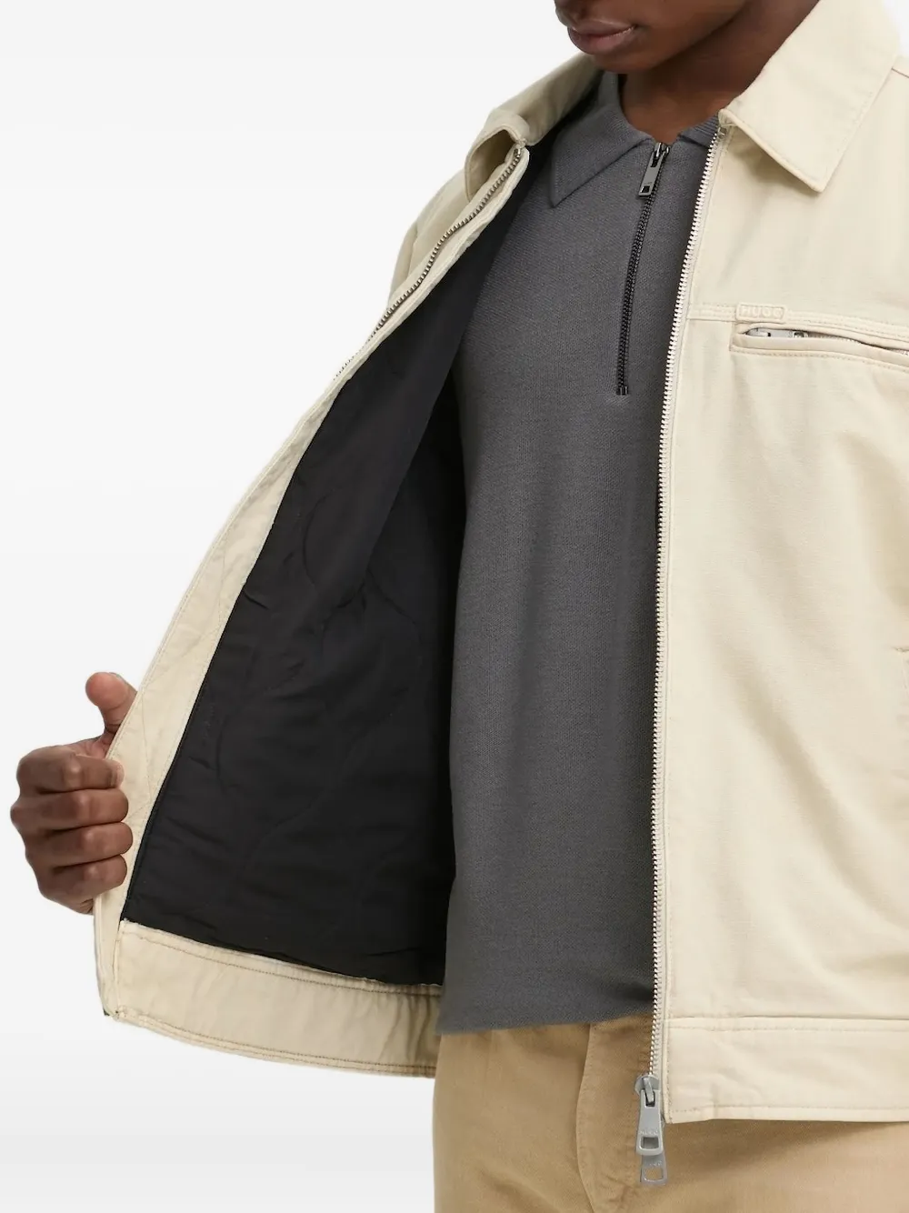 Hugo Boss Regular-fit Padded Jacket In Cotton Canvas In Neutral