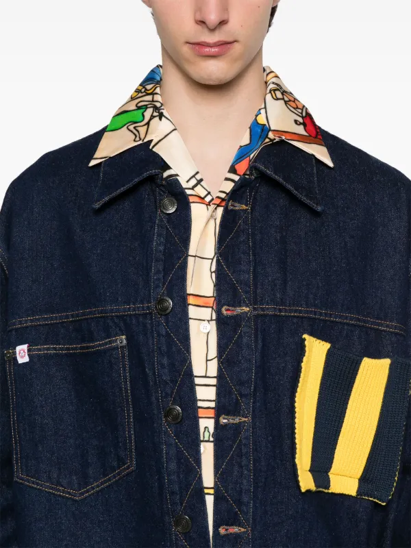Charles Jeffrey Loverboy knitted-patch Denim Jacket | Blue | FARFETCH