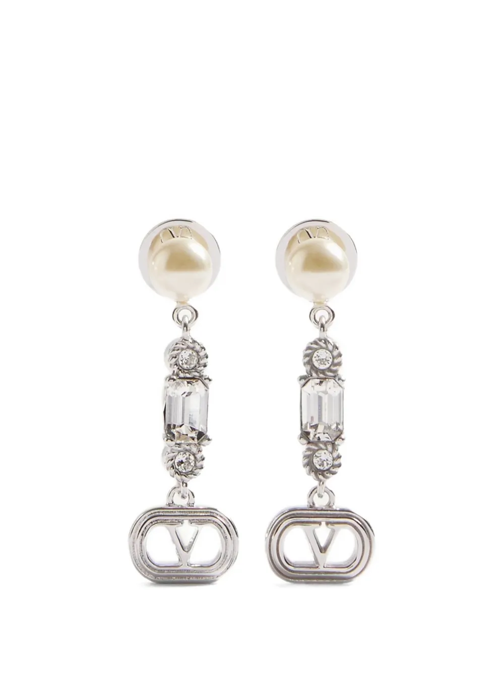 Valentino Garavani OVALETTE METAL, PEARL AND SWAROVSKI® CRYSTAL EARRINGS - Argento