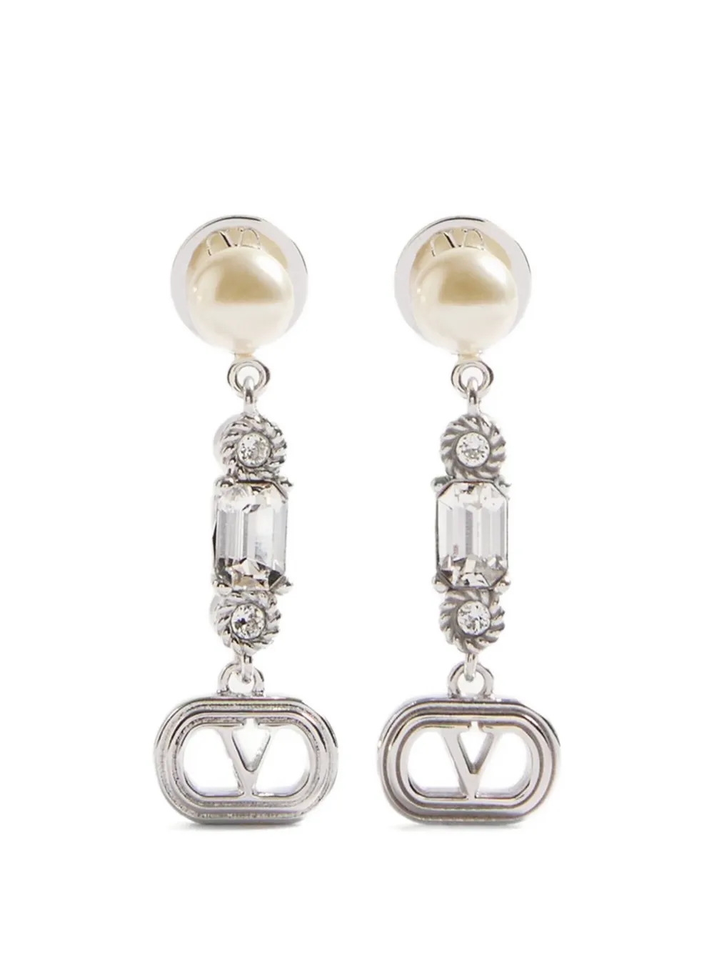 Valentino Garavani OVALETTE METAL, PEARL AND SWAROVSKI® CRYSTAL EARRINGS - Argento