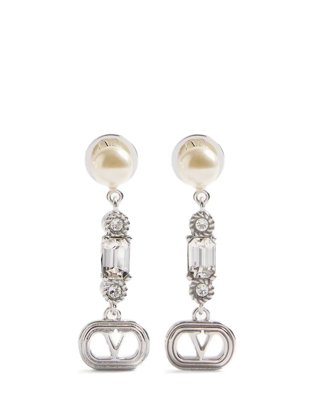Valentino Garavani OVALETTE METAL, PEARL AND SWAROVSKI® CRYSTAL EARRINGS - Argento