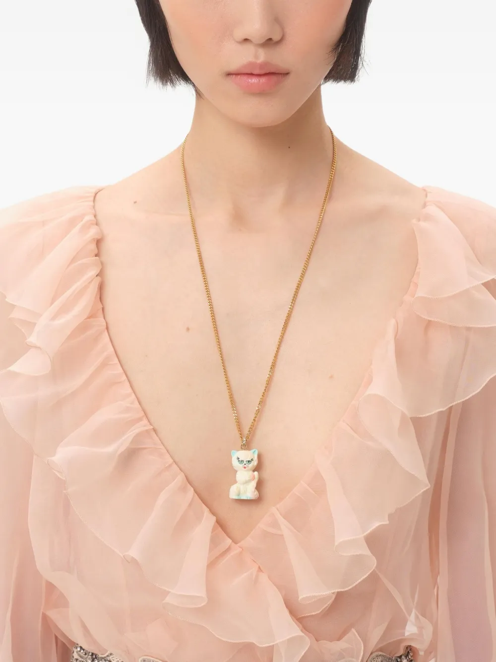 Valentino Garavani LE CHAT DE LA MAISON NECKLACE IN METAL, NYLON AND SWAROVSKI CRYSTALS - Goud
