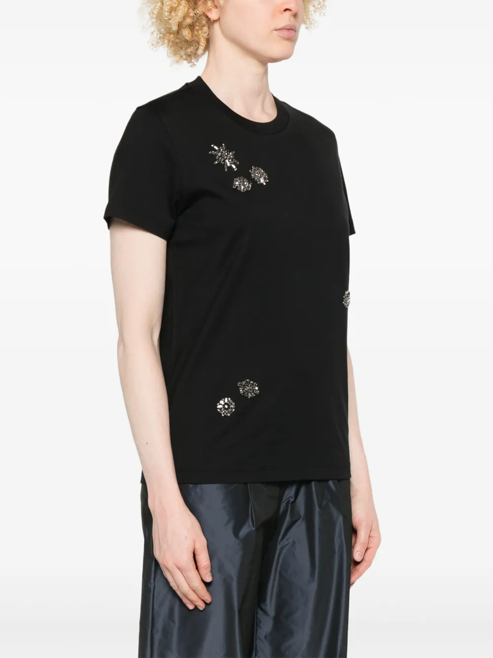 Moncler Katoenen T-shirt met kristalbloemen Zwart
