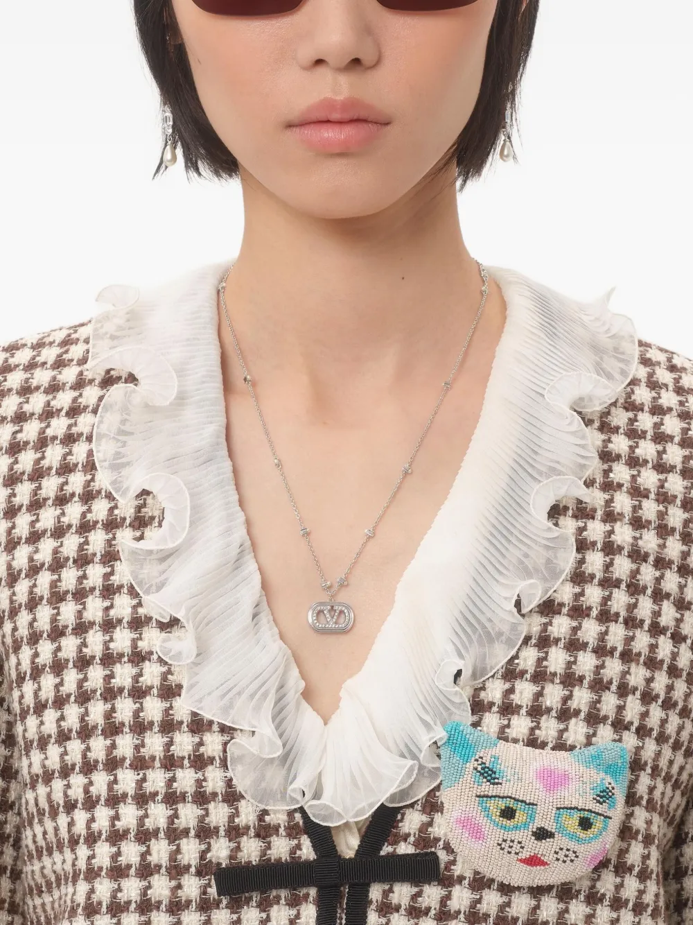 Valentino Garavani VLOGO SIGNATURE METAL NECKLACE WITH PEARLS AND SWAROVSKI CRYSTALS - Zilver