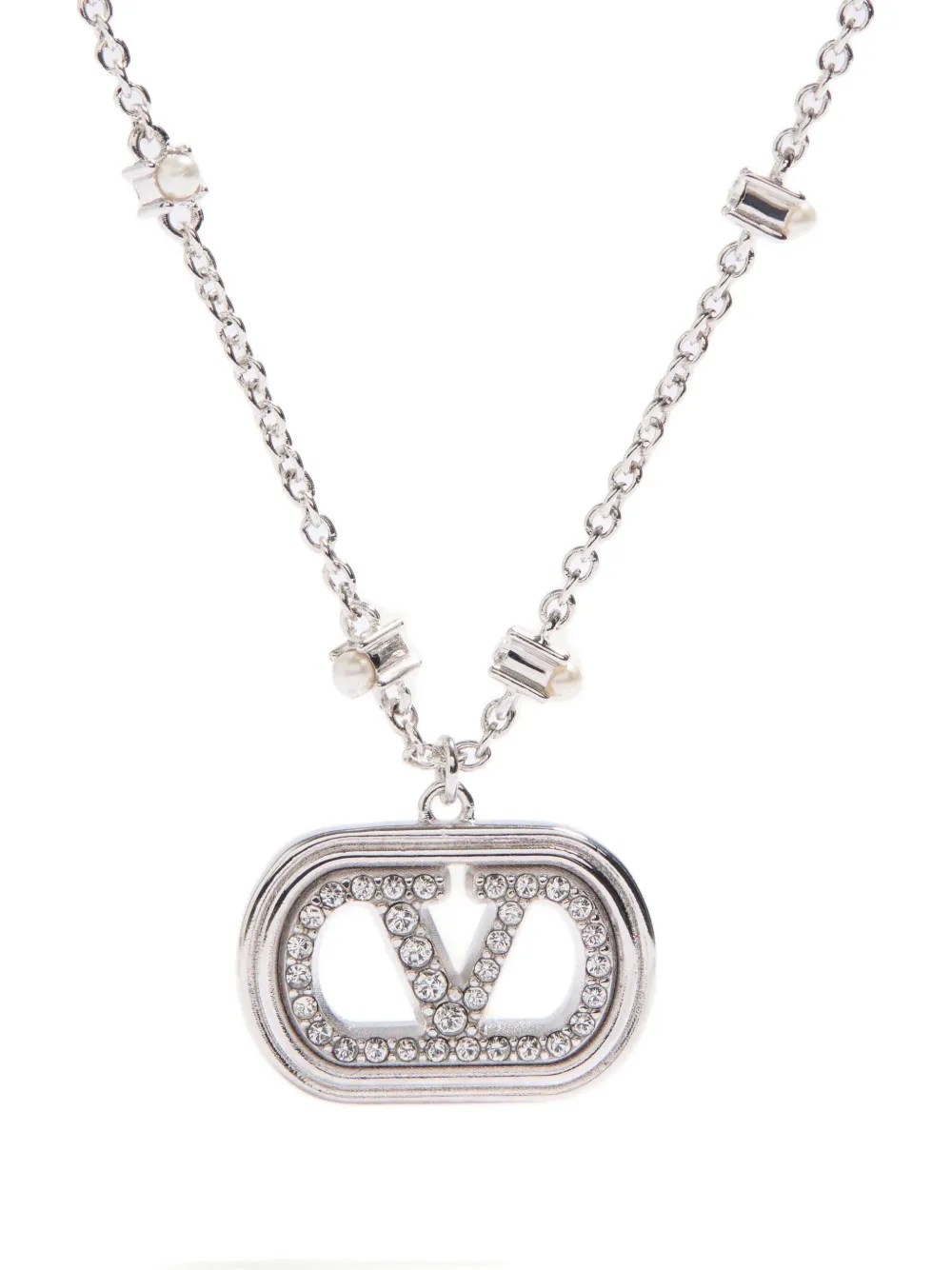 Valentino Logo Necklace In Metallic