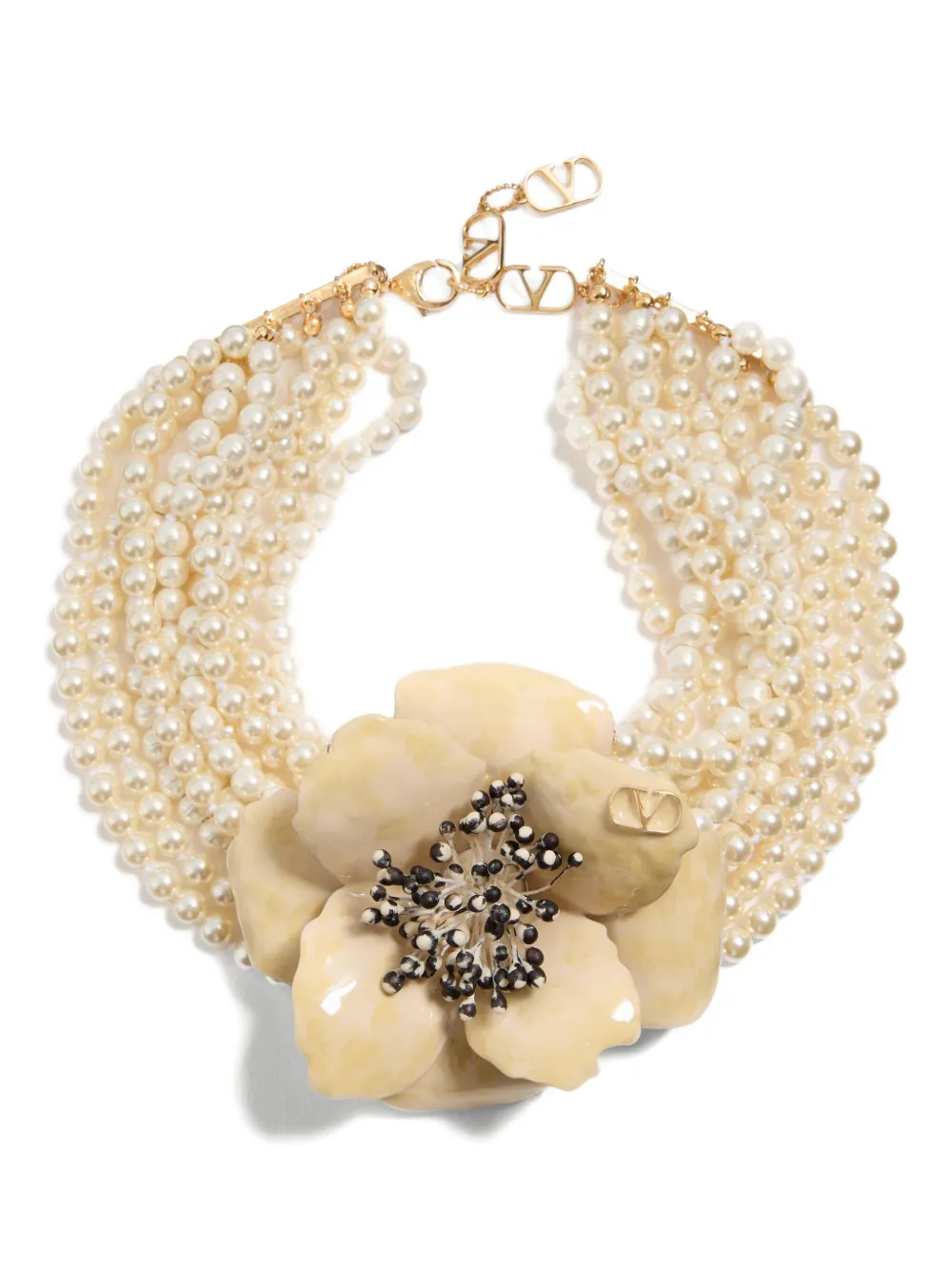 Valentino Garavani FLEUR LUMINEUSE NECKLACE IN METAL, ENAMEL, PEARLS Valentino Garavani FLEUR LUMINEUSE NECKLACE IN METAL, ENAMEL, PEARLS