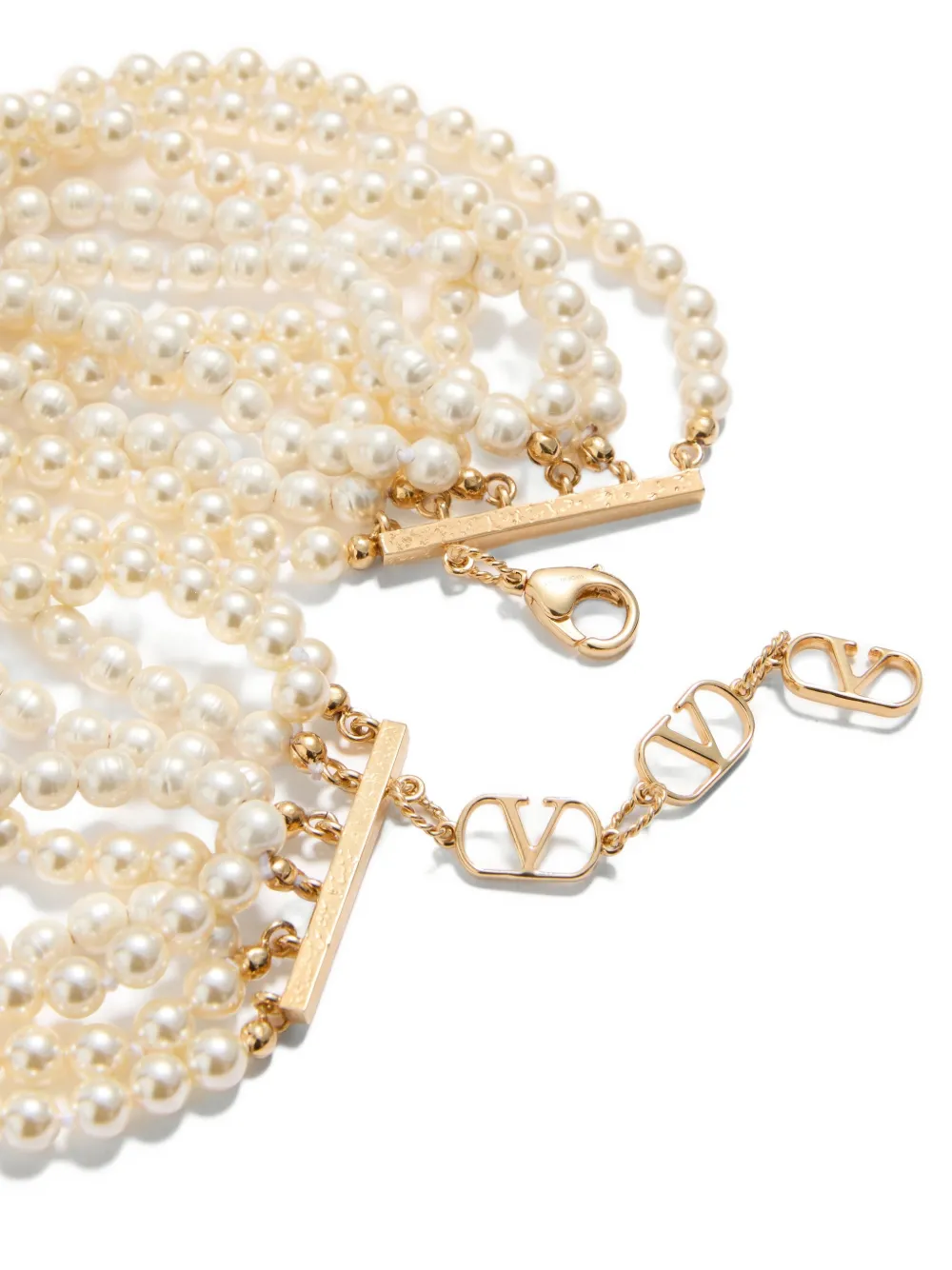 Fleur Lumineuse necklace in metal, enamel, pearls and fabric