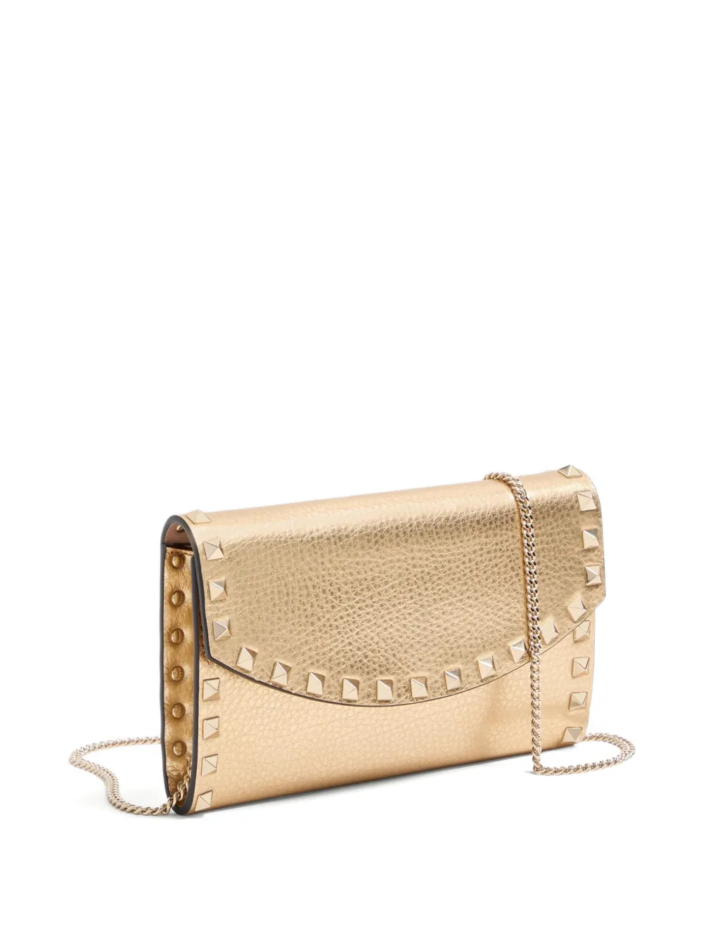  Valentino Garavani Rockstud Studded Leather Wallet - Gold 