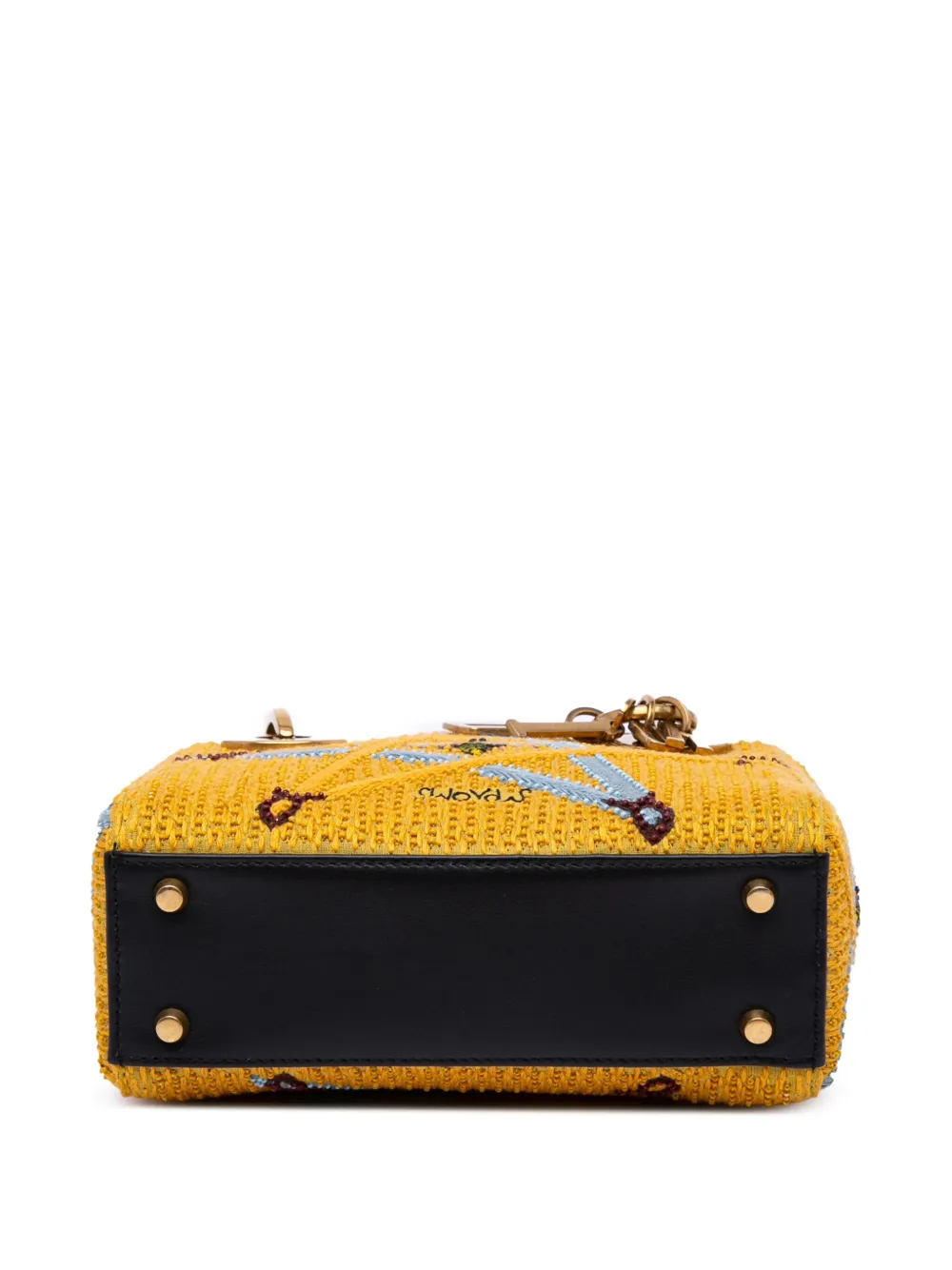 Pre-owned Dior 2017 Mini Embroidered Canvas Swords Lady  Satchel In Yellow
