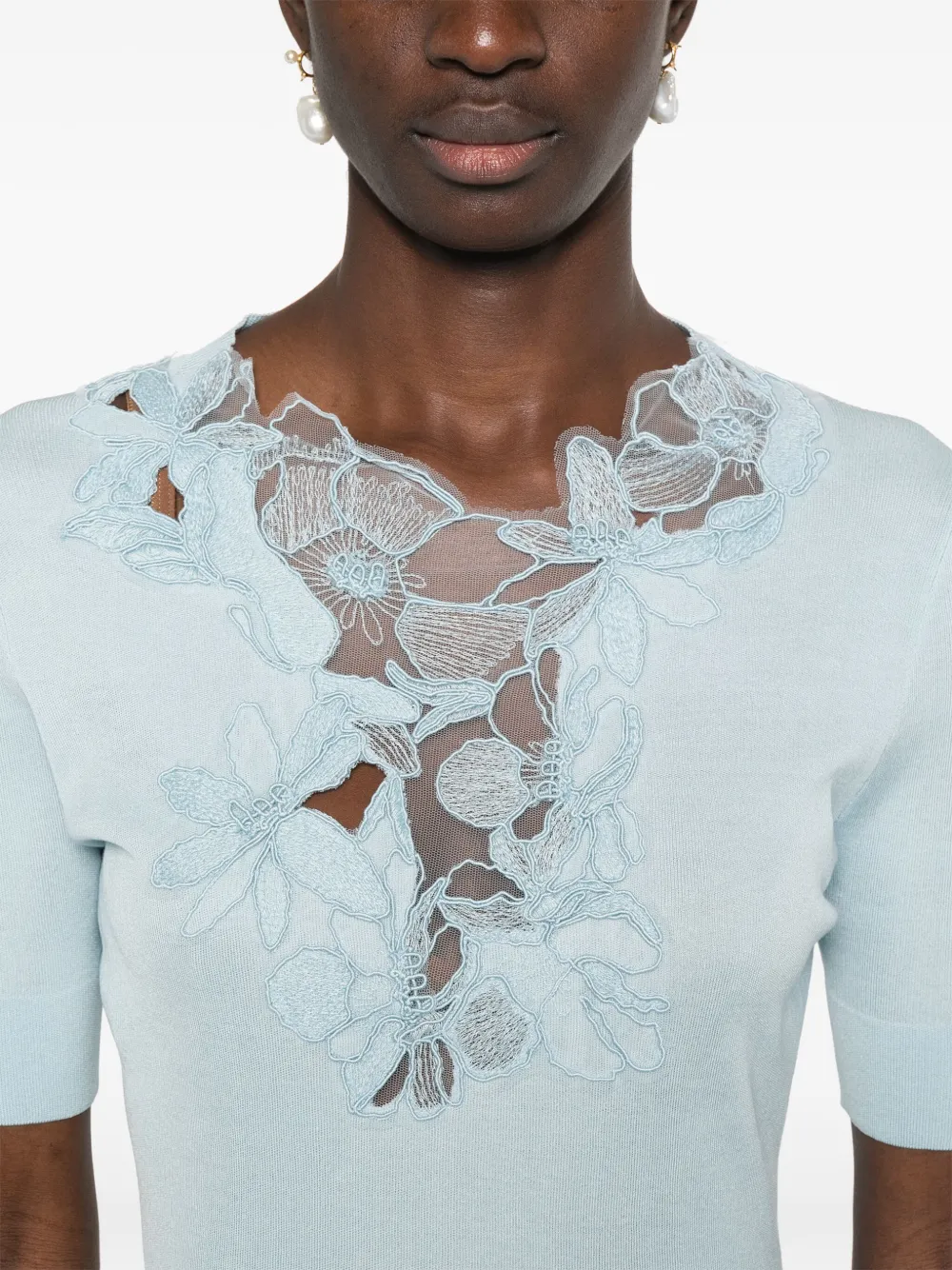 Ermanno Scervino T-shirt met geborduurde bloemen Blauw